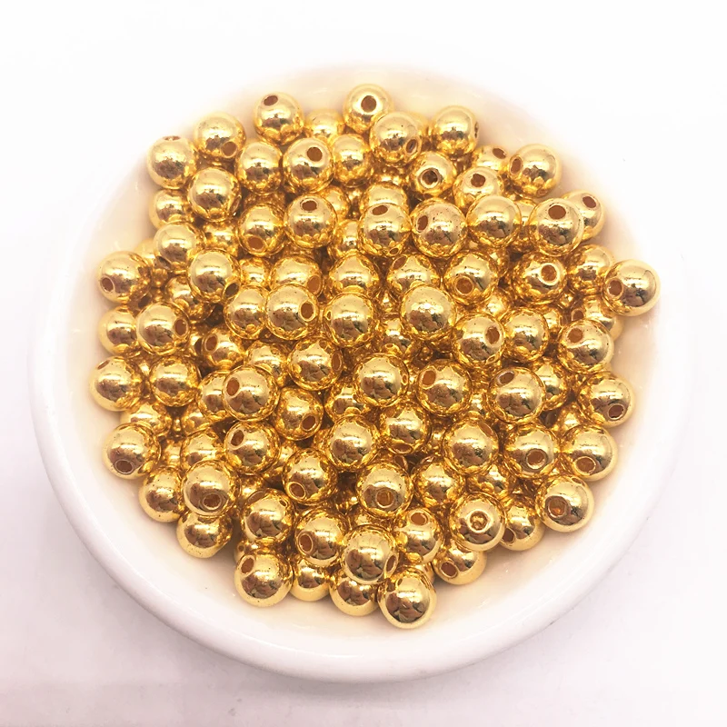 

6/8/10/12mm Gold Plastic Beads Smooth Round Loose Spacer Beads Crafts Decoration For Bracelets Necklaces Jewelry Making