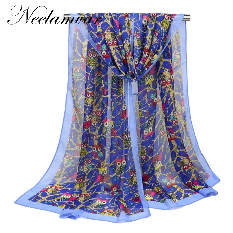 

NEW FASHION Women Ladies Owl Cartoon animals Print Scarf Warm Wrap Shawl from india chiffon SCARVES