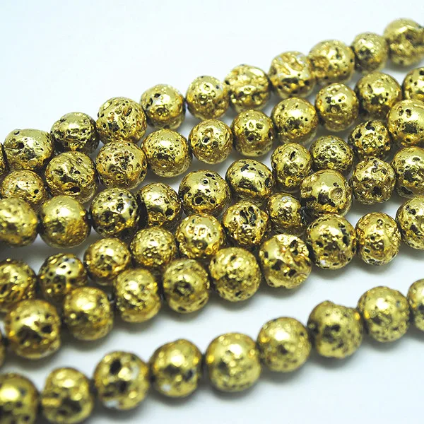 

Socharming 96pcs/lot Golden Plated Lava Stone Volcano Beads Tops Fashion Jewelry Fittings Size 8mm