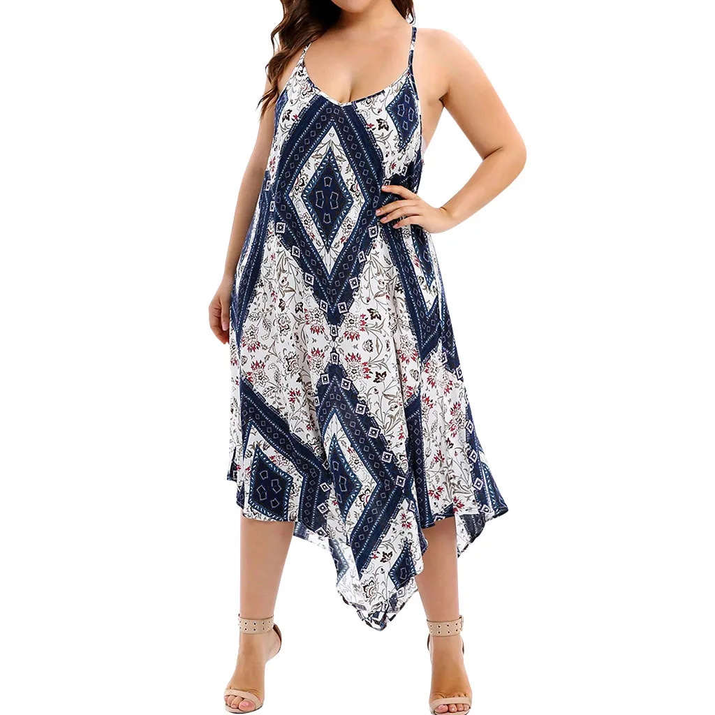 Платья большого размера Женский носовой платок без рукавов платье с o-образным