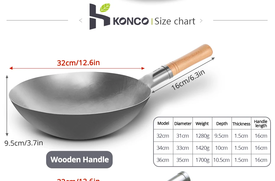 Konco Железный вок китайский горшок для приготовления пищи общего использования для газовой и индукционной плиты чугунная сковородка кухонная посуда