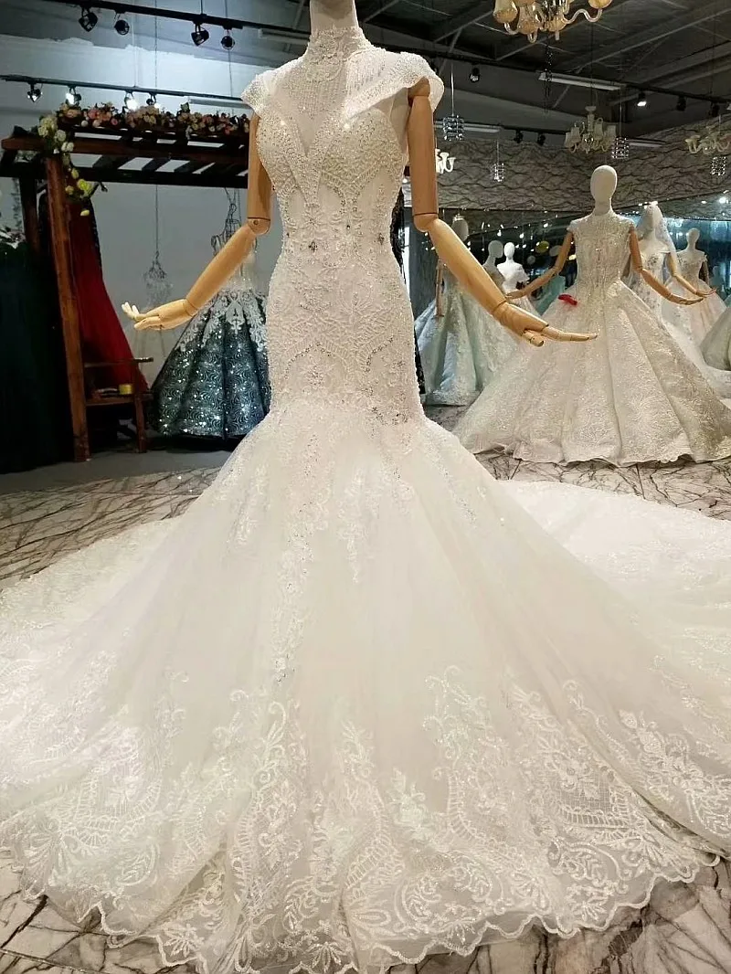 Оптовая продажа свадебные платья русалки фатиновые с длинным рукавом и открытой