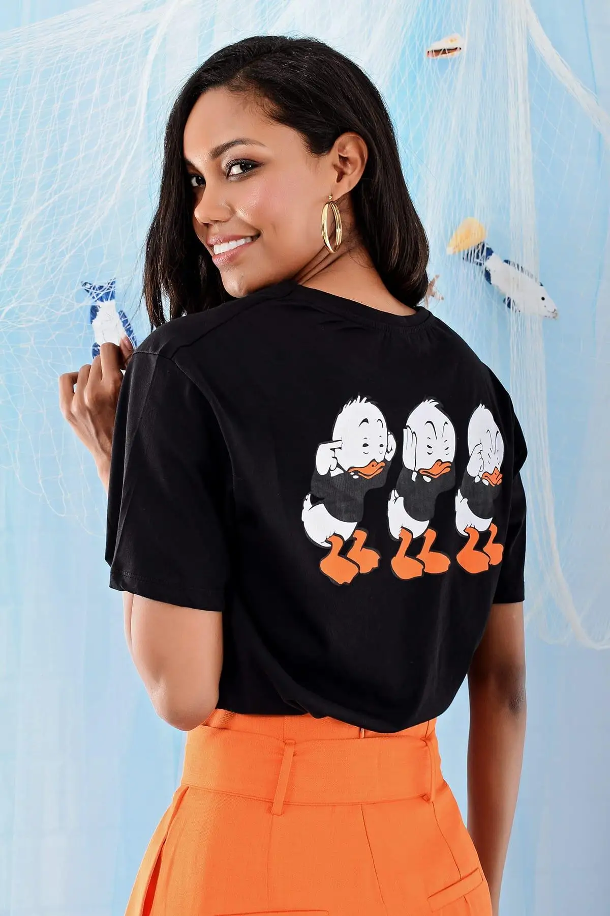 Тренд: alacati стиль женский черный на спине и груди с принтом T shirt ALC 6721|Футболки| |
