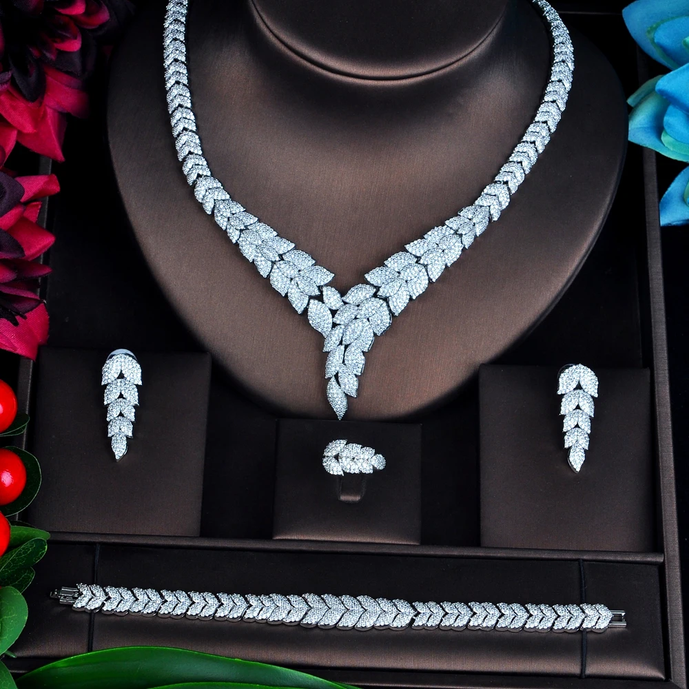 HIBRIDE Новинка 4 шт. ожерелье серьги кольцо браслет Свадебный комплект ювелирных