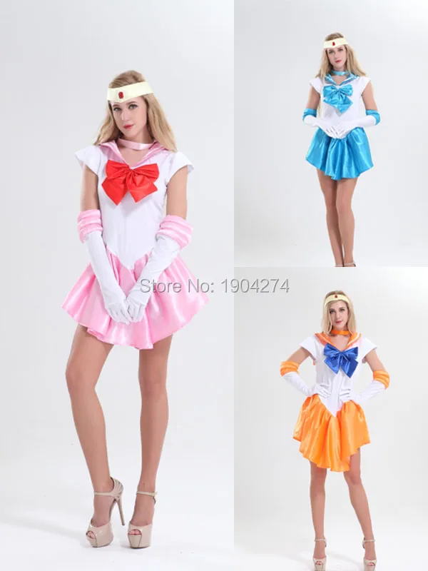 

FREE PP! Sailor Venus Costume Cosplay Uniform Fancy Dress Up Sailor Outfit & Glove S-2XL Halloween Costumes For Women