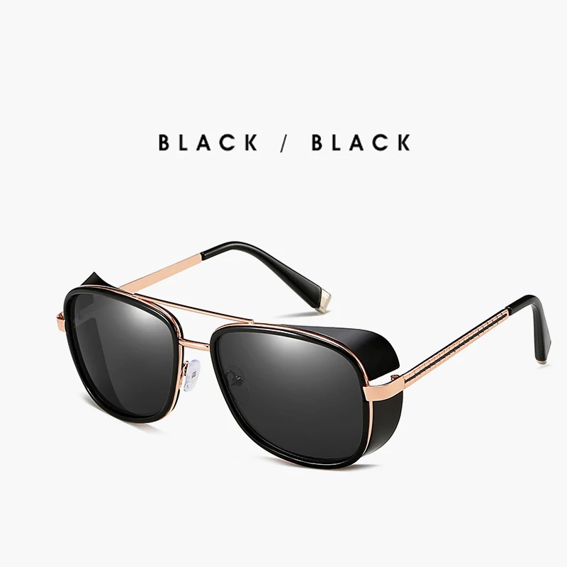 Black Frame Black Железный человек 3 Tony Stark очки Робер Дауни ветрозащитные солнцезащитные очки ретро модные дизайнерские мужские солнцезащитные очки - Цвет линз: Black Frame Black