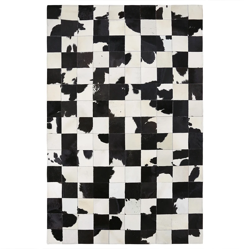 Роскошный Ковер из воловьей кожи большой размер натуральный черный и белый мех