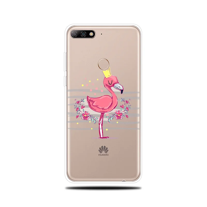 Фламинго с рисунком силиконовый чехол для телефона huawei Y5 Y6 ii Prime 2017 2018 крышка Y7