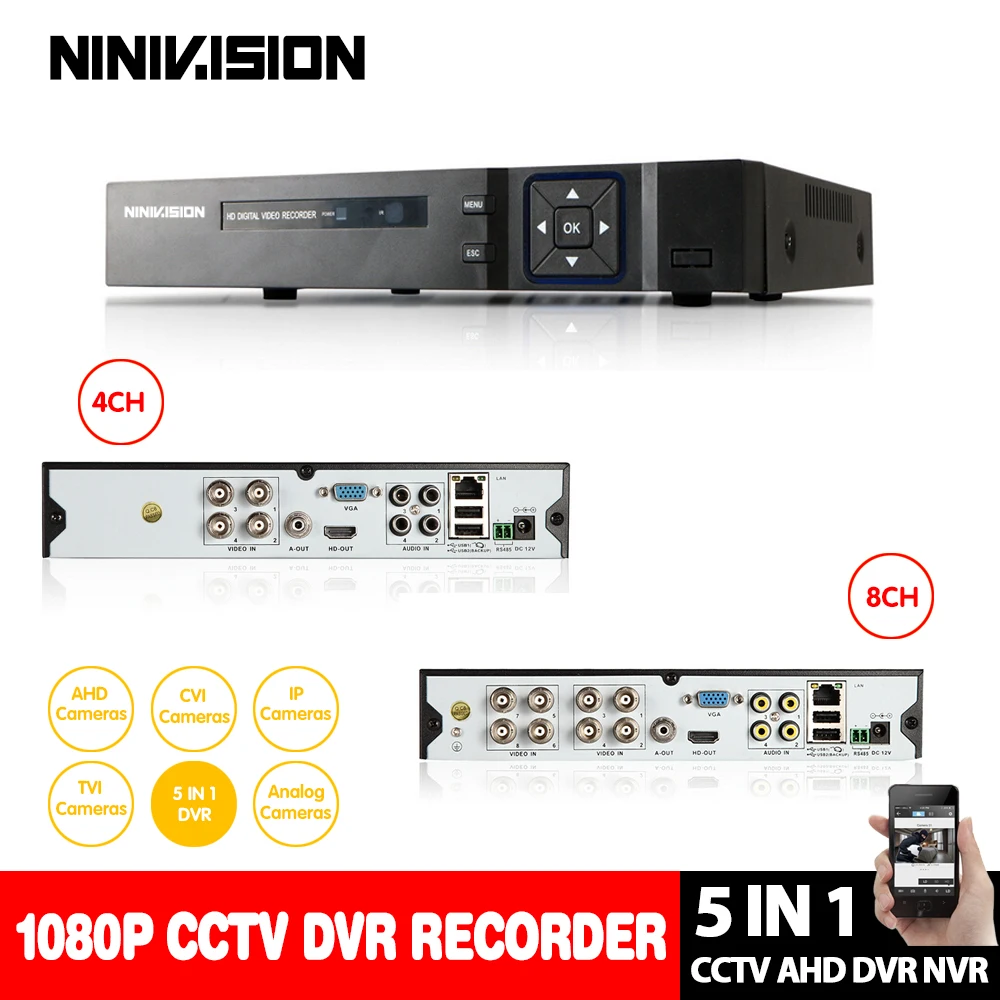 Камера видеонаблюдения 8 каналов 1080P 3 Мп 4 канала 5 МП в 1 AHD CVI TVI CVBS|dvr hybrid|cctv dvrhybrid nvr |