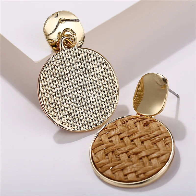 AY Ethnic Leopard Rattan Earrings For Women Handmade Bohemian Geometric Round Heart Dangle Boho Jewelry | Украшения и аксессуары