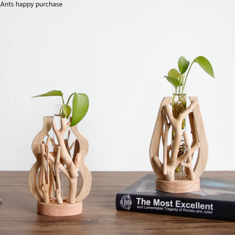 Ручная работа, деревянная ваза, украшенная массивным деревом, цветочный горшок для креативного стекла, Цветочный гидропонный контейнер, декоративная ваза для дома