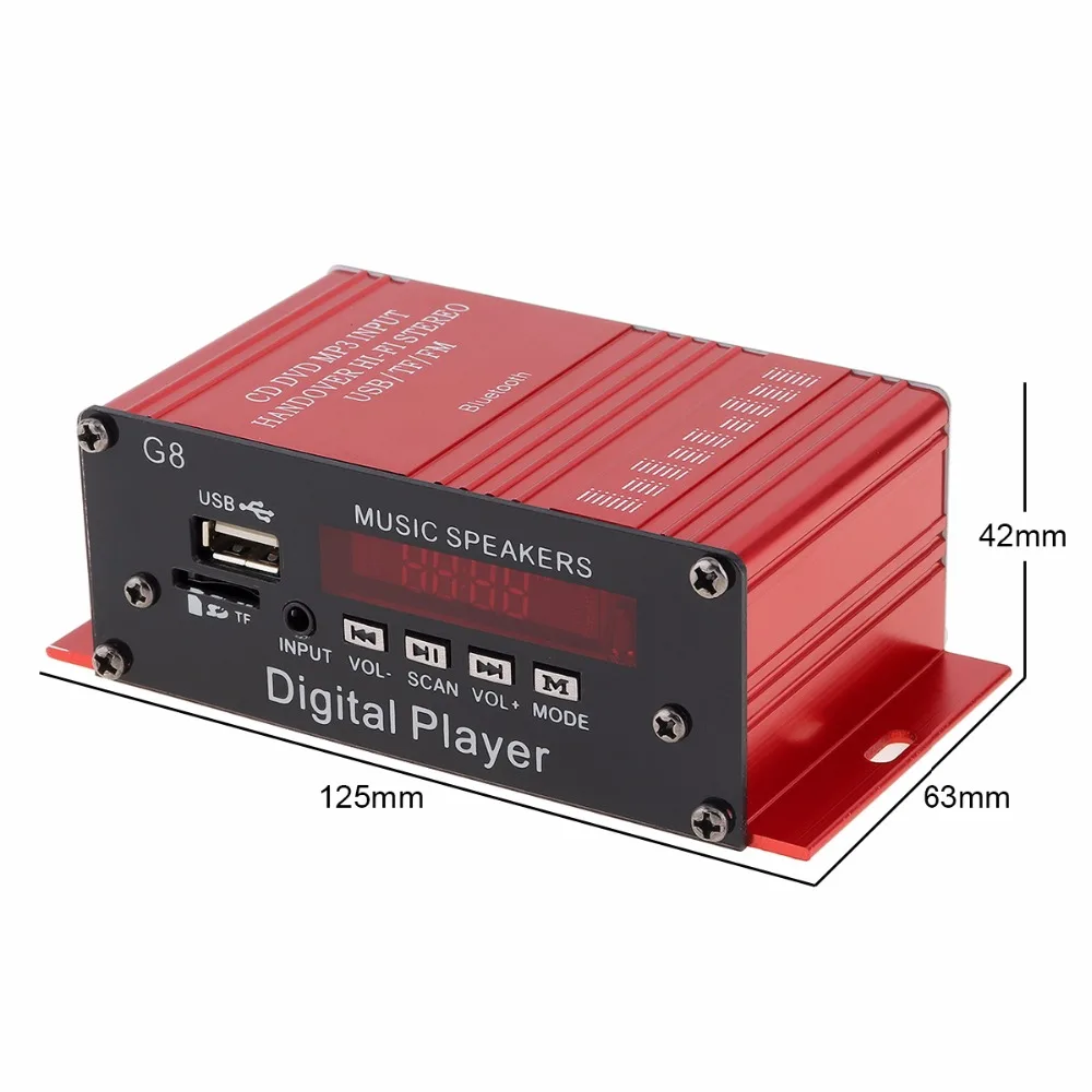 G8 2CH Bluetooth Car Audio Power Amplifier FM Radio Player Support SD / USB DVD MP3 with Remote Controller |
