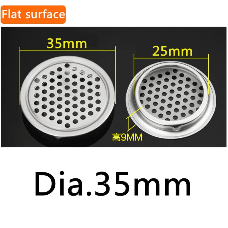 Flat Dia.35mm 5 шт./лот вентиляционная решетка для шкафа Сетчатое отверстие круглая нержавеющая сталь плоская поверхность выпуклая поверхность режущее отверстие 5 размеров - Цвет: Flat Dia.35mm