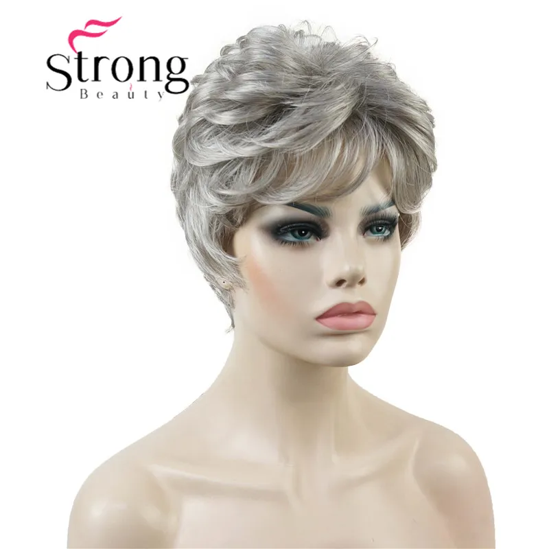 StrongBeauty короткий Серебряный серый мягкий слоистый пушистый полный синтетический