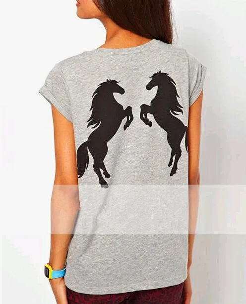 The new 2014 t-shirts women fashion Stand back double misty Printing light grey collar edge with short sleeves casual T-shirts | Женская