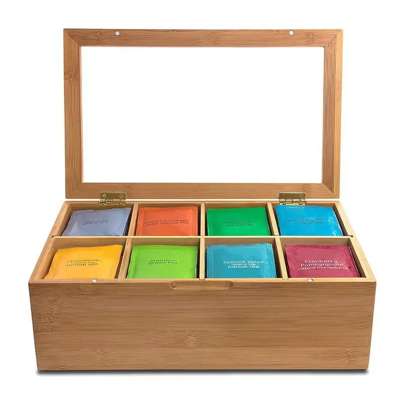 Bamboo Tea Box Storage Organizer Taller Size Holds 120+ Standing Or Flat Bags 8 Adjustable Chest Compartments | Дом и сад