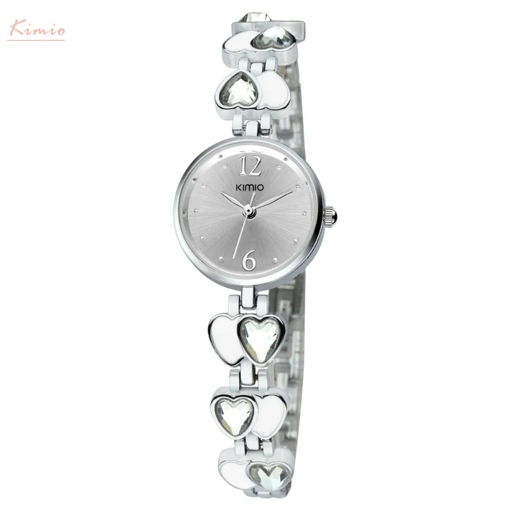 Kimio бренд relojes con diamantes Love Heart драгоценный камень тонкий ремешок наручные часы Аналоговые Круглый браслет часы для женщин Девушка