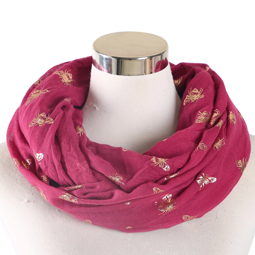 

Winfox Fashion Black Red Foil Bronzing Gold Bee Scarf Shawls Glitter Female Foulard Bufanda For Womens Ladies