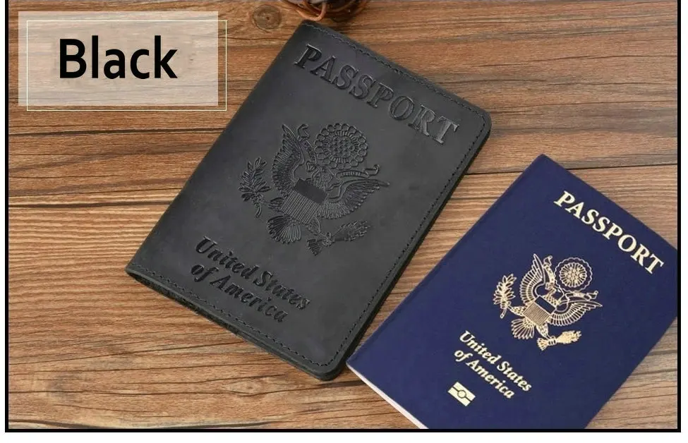 black passport cover Crazy Horse кожа США Обложка для паспорта Ретро Америка Обложка для паспорта США путешествия кошелек держатели карт - Цвет: black passport cover