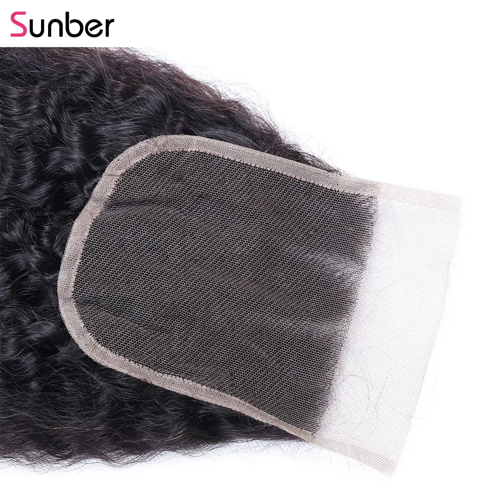 Sunber Hair Kinky прямые перуанские волосы пучки с закрытием 10 26 дюймов Натуральные для