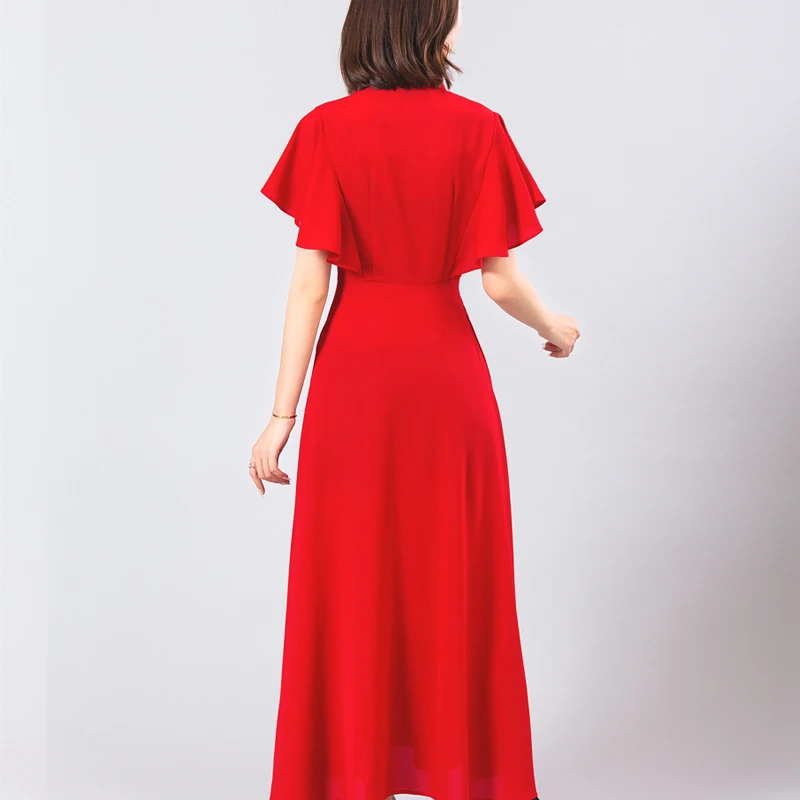 Летнее богемное винтажное длинное красное платье для женщин с высокой талией