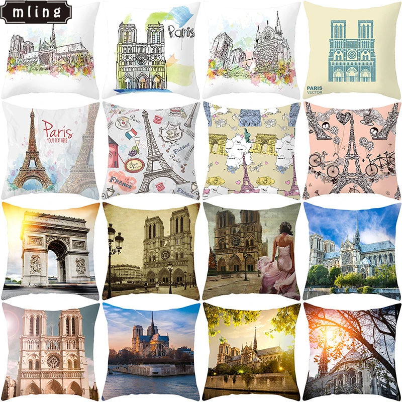 mling 1PC Notre Dame De Paris Art Printed Church Gothic Building Polyester Decorative Pillowcases Pillow Cover Pillow Case