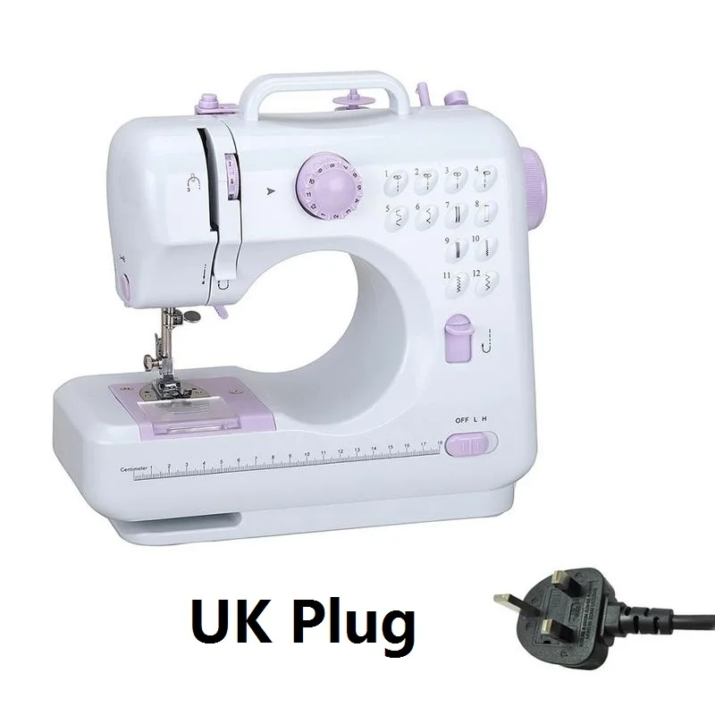 UK Plug Мини 12 стежков швейная машина бытовая многофункциональная двойная нить и скорость свободный руки Крафт машина для починки США/Великобритания/ЕС вилка - Цвет: UK Plug