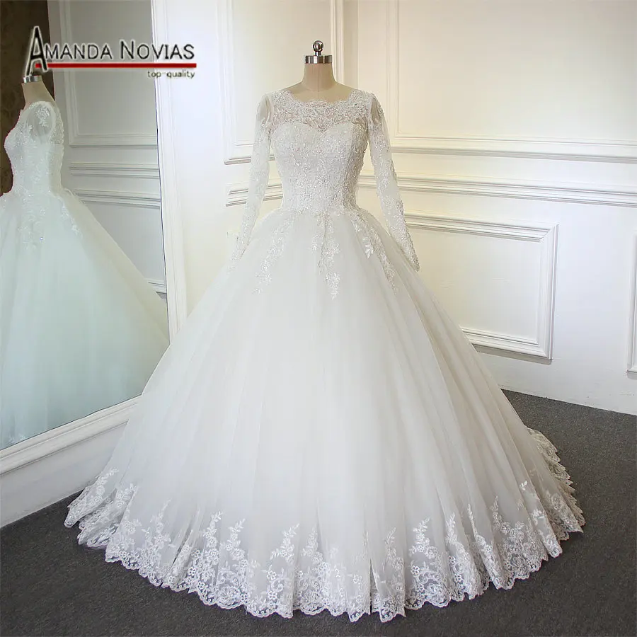 Vestido de noiva/Новое поступление, кружевное свадебное платье с длинными рукавами и маленьким шлейфом
