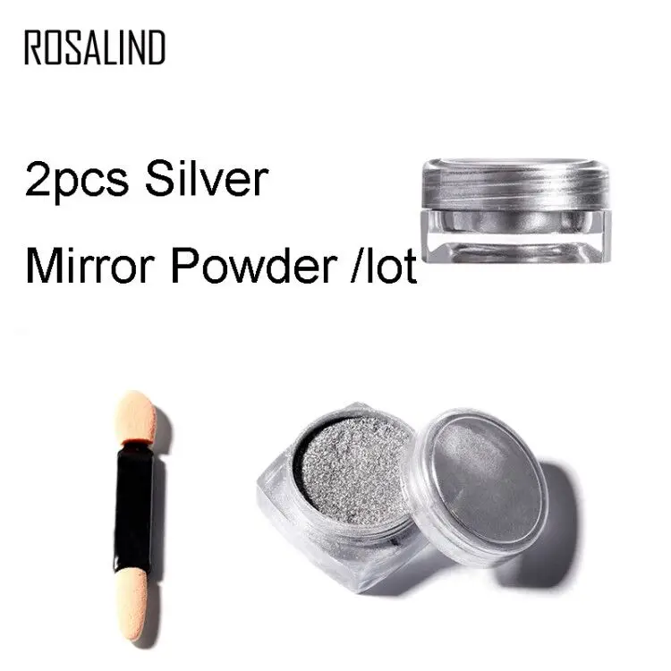 2pcs Silver Color ROSALIND блеск для ногтей порошок зеркальная пудра для ногтей Гель-лак хромированная пудра Блеск волшебный зеркальный эффект Маникюр для дизайна ногтей - Цвет: 2pcs Silver Color