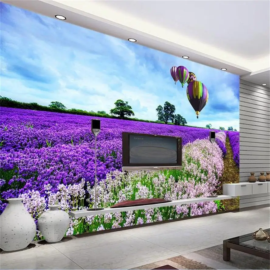 3d обои фотообои на заказ Настенные для гостиной Прованс лаванда поля живопись