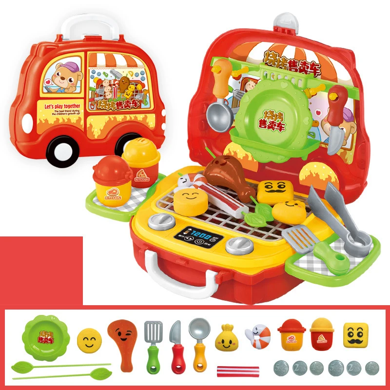 Сюжетно-ролевые игры, Playset Кухня посуда игрушечные чемоданчики моделирование быстрого Еда барбекю конфеты станции Портативный продукты магазин Box комплект