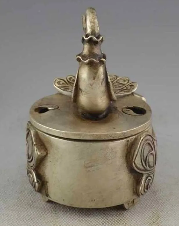 

Chinese Silver Copper Handmade Beautifully Carved Peacock Incense Burner