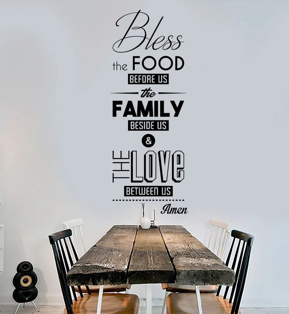 Съемные Виниловые настенные наклейки с надписью Bless the Food молитва украшение для