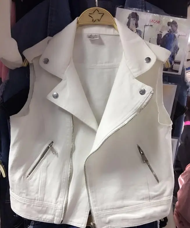 Женский джинсовый жилет без рукавов свободный с воротником стойкой черного