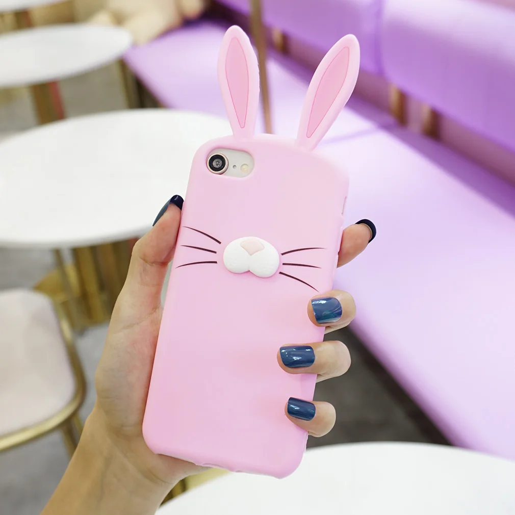 Rabbit Case For Iphone 6 6S X 7 8 Cartoon Funny Luxury Silicone Back Cover Shockproof Cute Matte Anti Knock |
