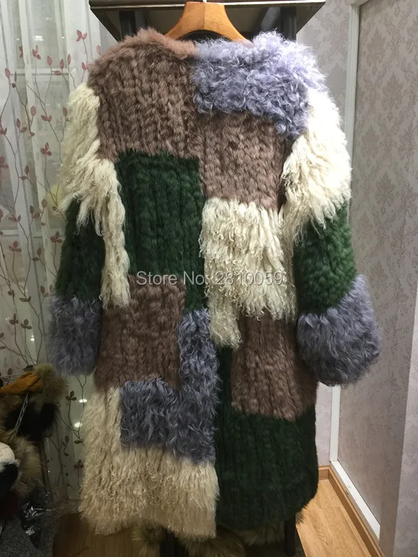 J0054 2017 Runway Show New Fashion Design Sheep Real Fur Coat Women winter Genuine Mongolian Lamb Rabbit fur | Женская одежда