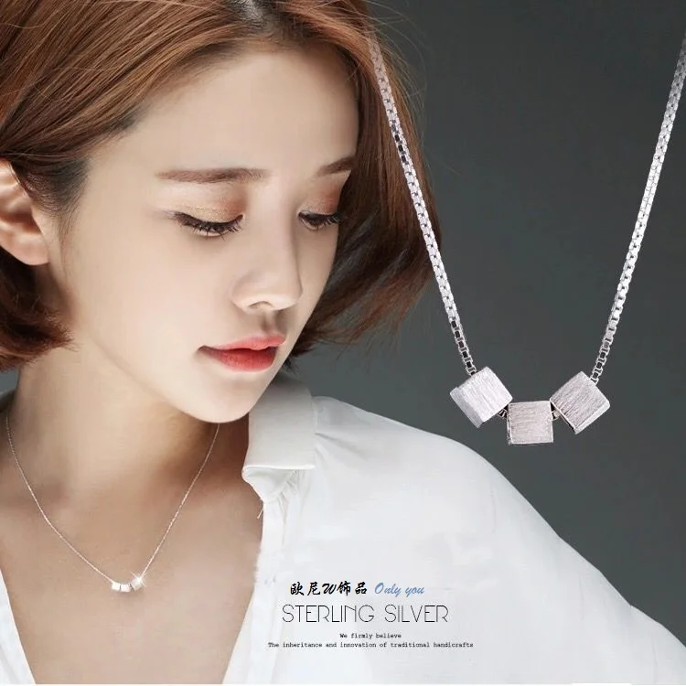 Silver Color Jewelry Simple Scrub Square Sterling Choker Necklaces &amp Pendants For Women VNS8005 | Украшения и аксессуары