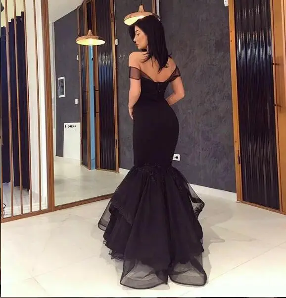 

Simple Off the Shoulder Black Muslim Evening Dress Mermaid Islamic Dubai Saudi Arabic Long Evening Gown Long Prom Dress