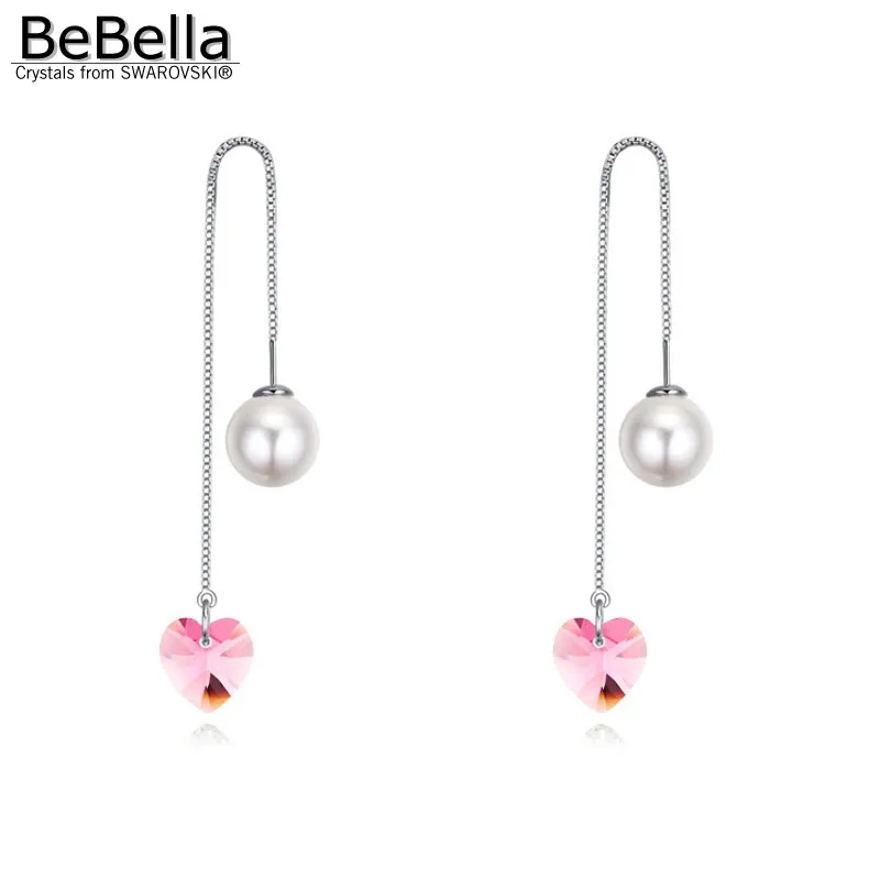 Женские длинные серьги цепочки BeBella с жемчугом и кристаллами Swarovski ювелирные