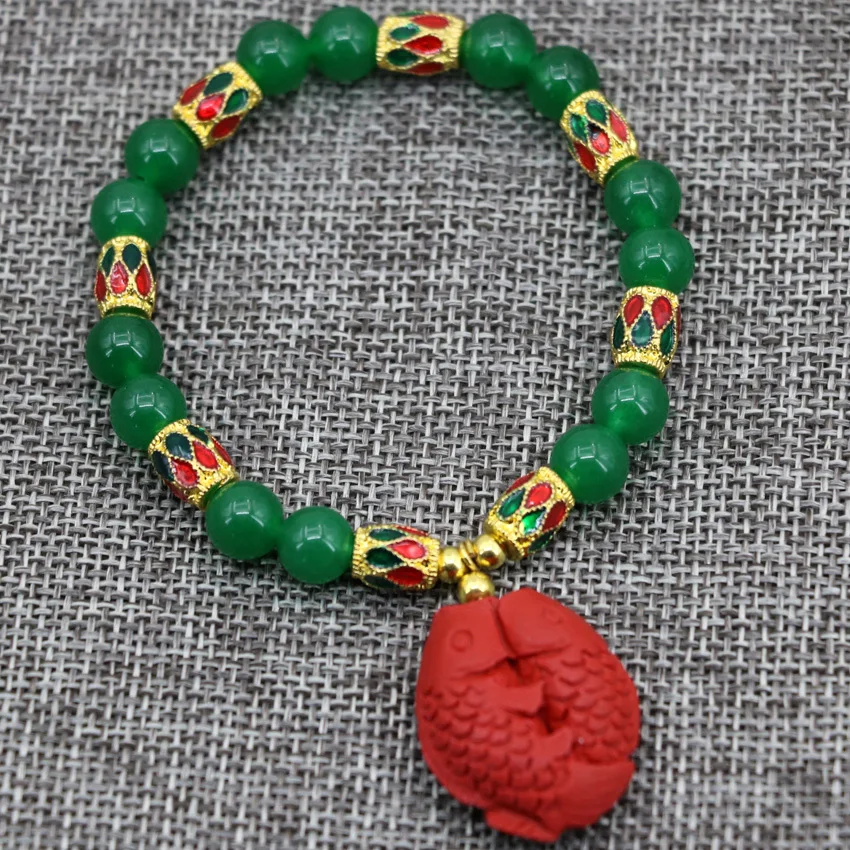 Натуральный 8 мм зеленый нефрит камнем Халцедон Круглый бисер браслет золото