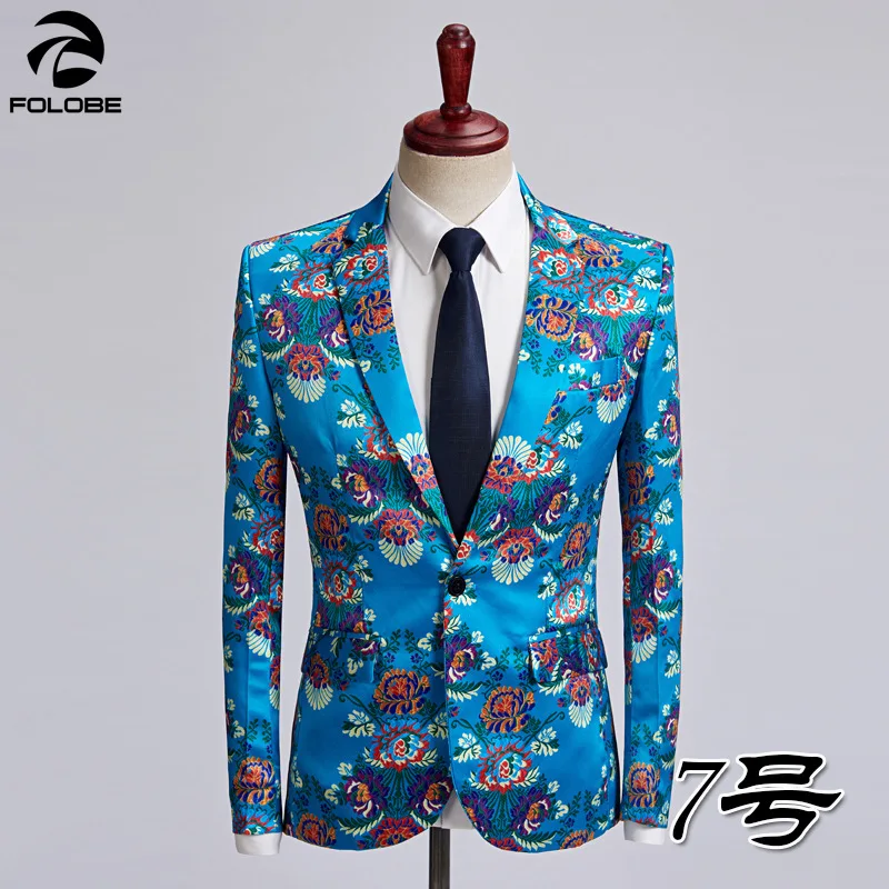 

FOLOBE Brand New Tide Male Plus Size 5XL Floral Pattern Slim Fit Mens Blazer Jacket Casual Blazers Singer Costume