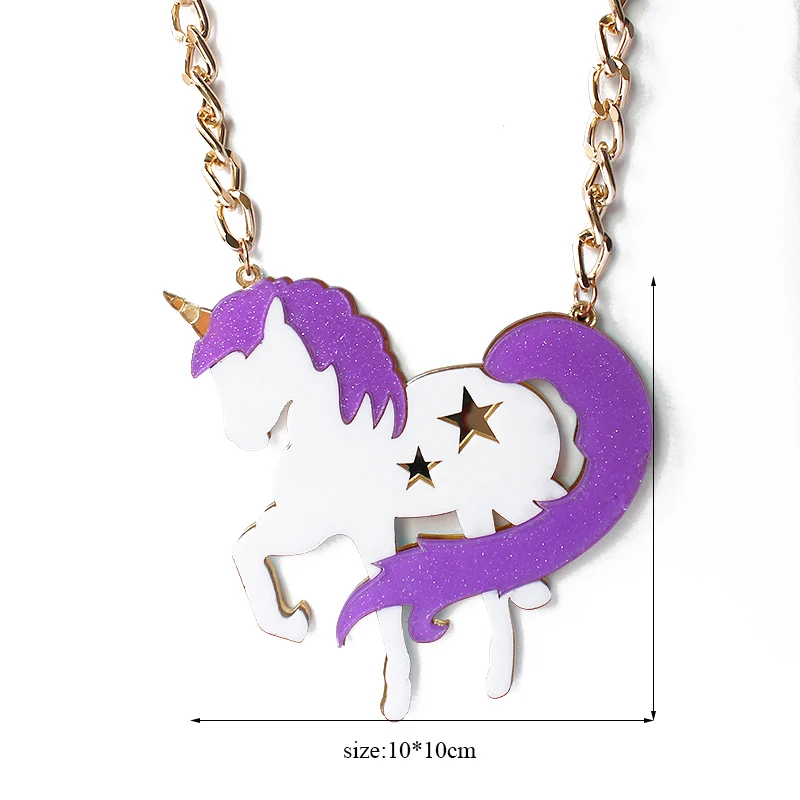 Модное большое акриловое ожерелье ISINYEE в виде единорога искусственной