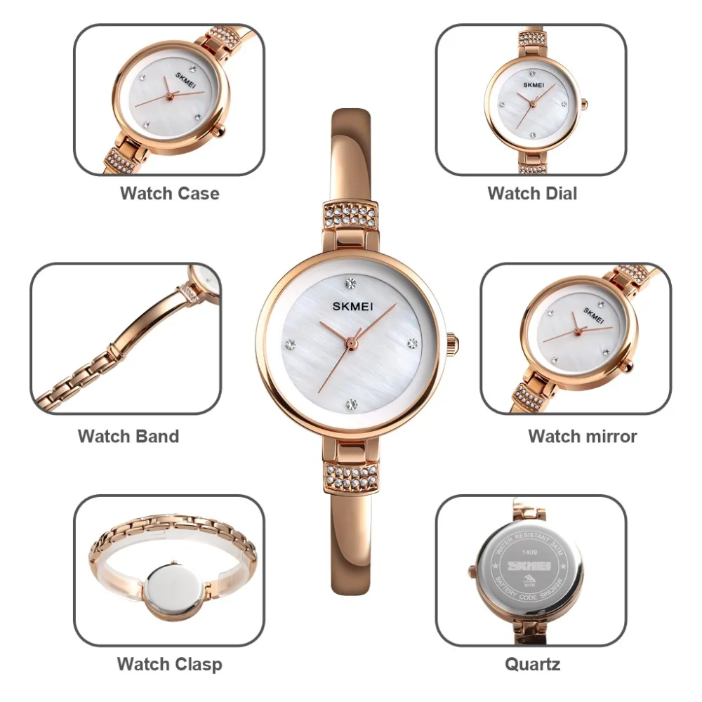 Luxury Female Watch Women Fashion Quartz Watches Life Waterproof Ladies Rose Gold Wristwatches Relogio Feminino Skmei 1409 | Наручные