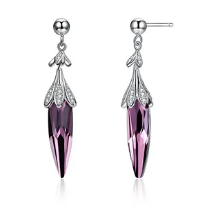Purple Висячие кристаллы от Swarovski серьги для женщин 925 пробы серебряные ювелирные изделия Элегантный Синий Фиолетовый Кристалл Свадебные - Цвет камня: Purple
