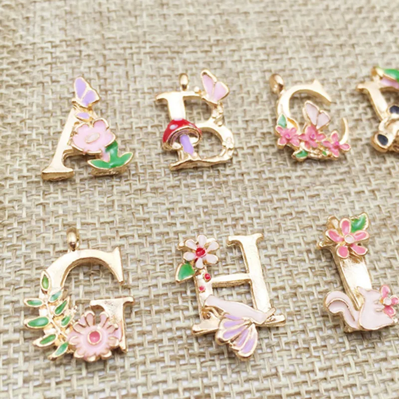 26 English Letters Alloy DIY Oil Drip Drop Ornament Cartoon Animals Flowers Alphabet Shape Hanging Gifts Party Decor Supplies | Дом и сад