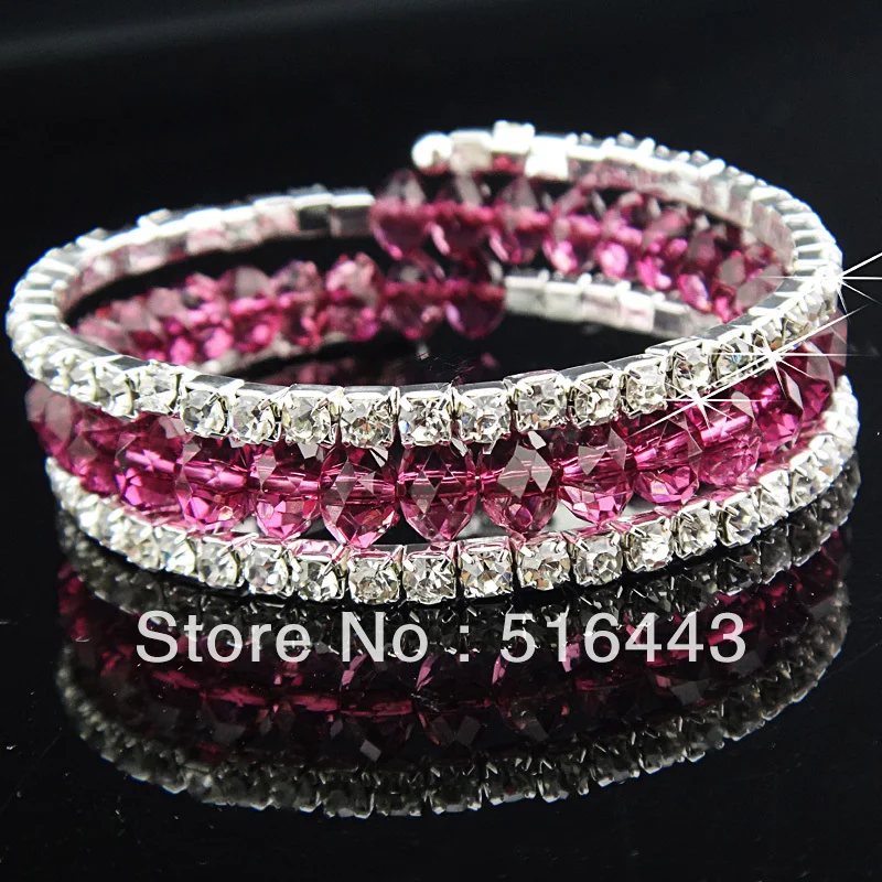 

New Arrival 12pcs 3rows Purple Crystal Czech Rhinestones Stretchy Women Charms Bangles Bracelets Wholesale Fashion Jewelry A-703