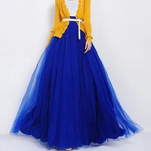 Royal Blue Длинная юбка макси, летняя женская фатиновая юбка с кружевным поясом, юбка-пачка для подружки невесты, бальное платье размера плюс, Faldas Saias Femininas Jupe - Цвет: Royal Blue