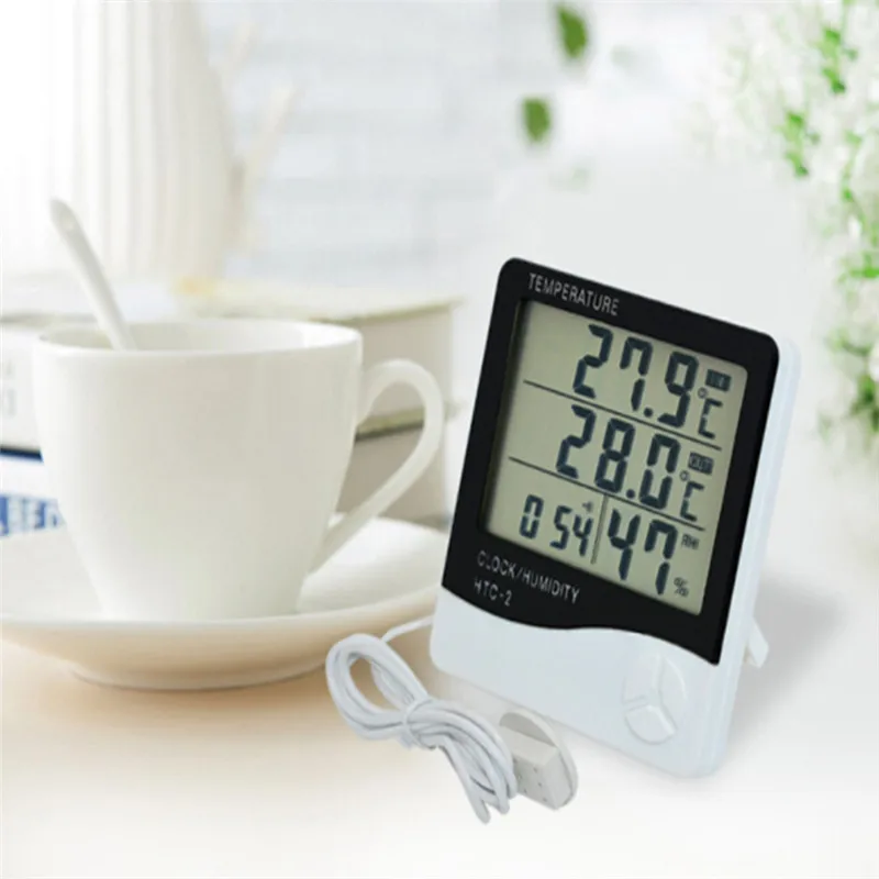 high precision digital thermometer hygrometer electronic lcd temperature humidity meter weather station indoor outdoor clock free global shipping