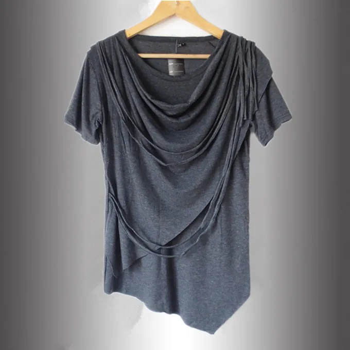 Мужская футболка в стиле хип-хоп с асимметричным воротником Повседневная тонкая