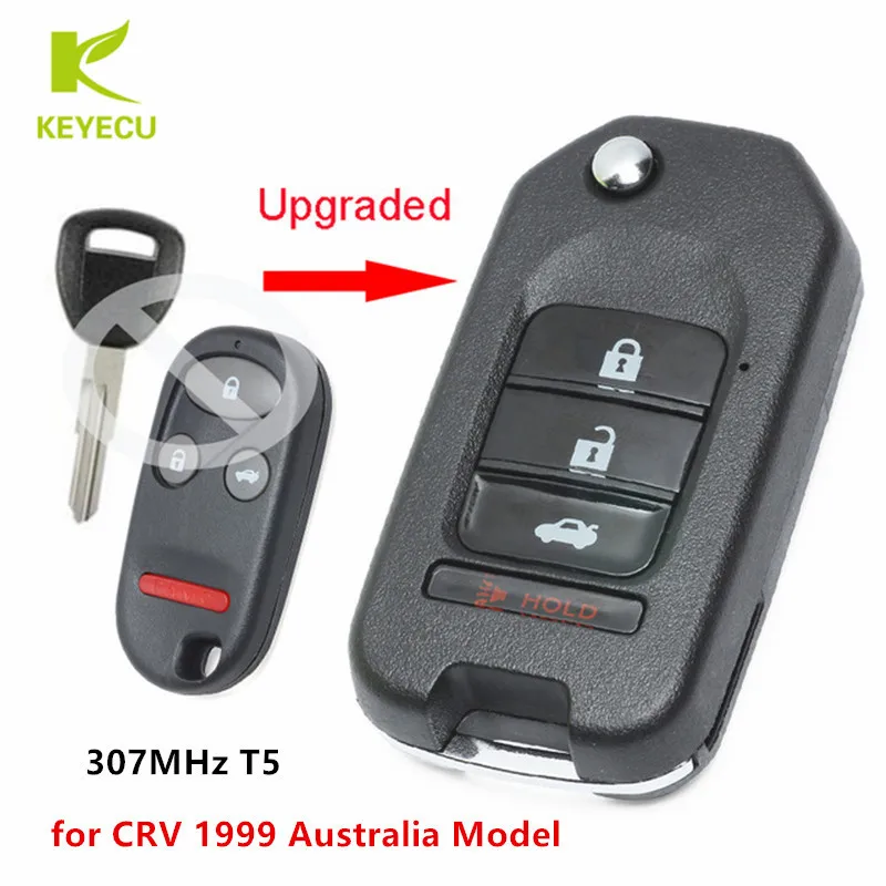 

KEYECU Replacement New Upgraded Flip Remote Car Key Fob 3+1 Button 307MHz T5 for Honda CRV 1999 Australia Model